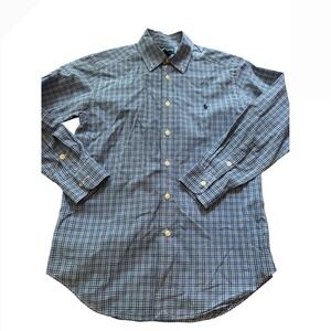 Ralph Lauren Boys Blue Plaid Button Down Shirt Long Sleeve Size M 10-12 Cotton